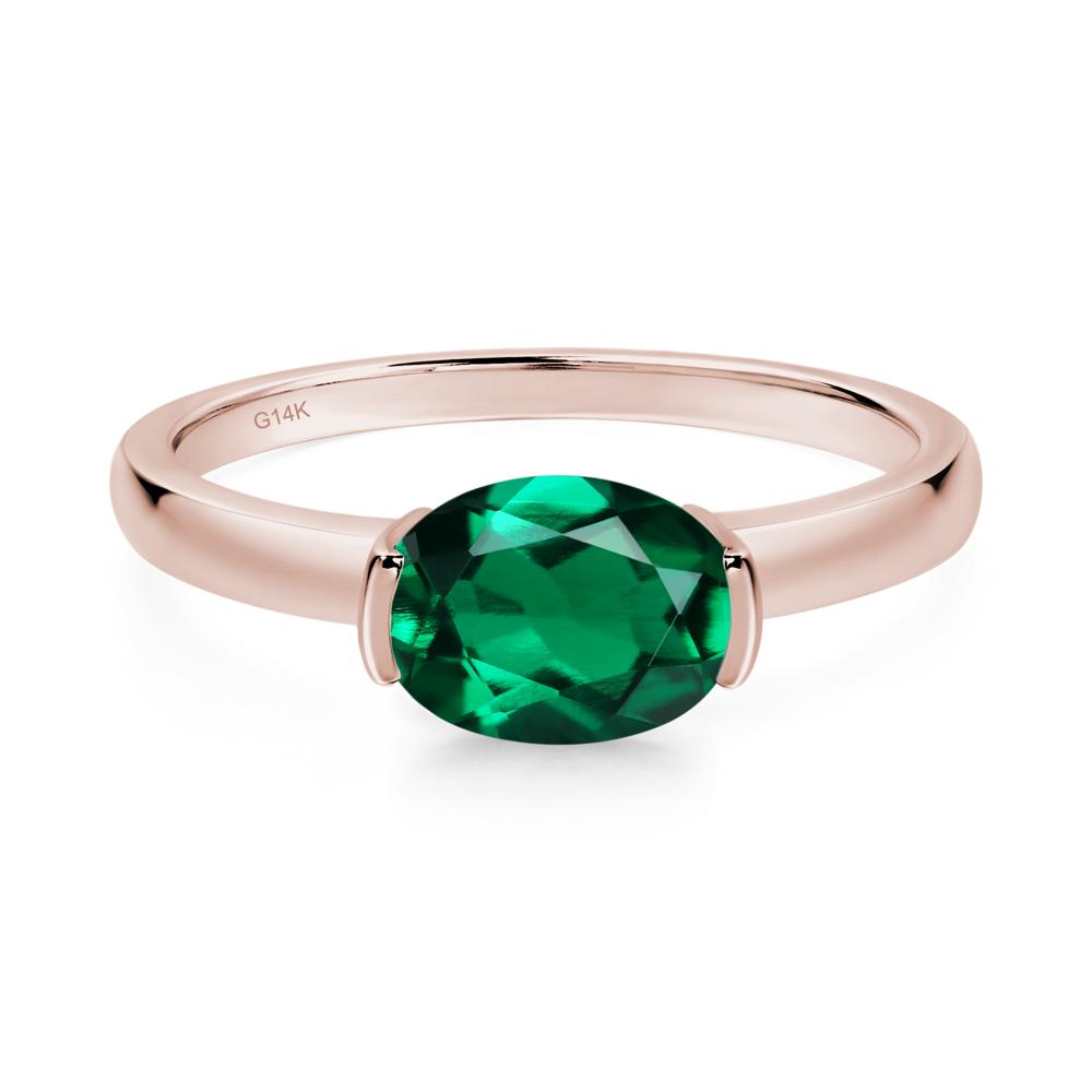 Oval Emerald Horizontal Engagement Ring - LUO Jewelry #metal_14k rose gold