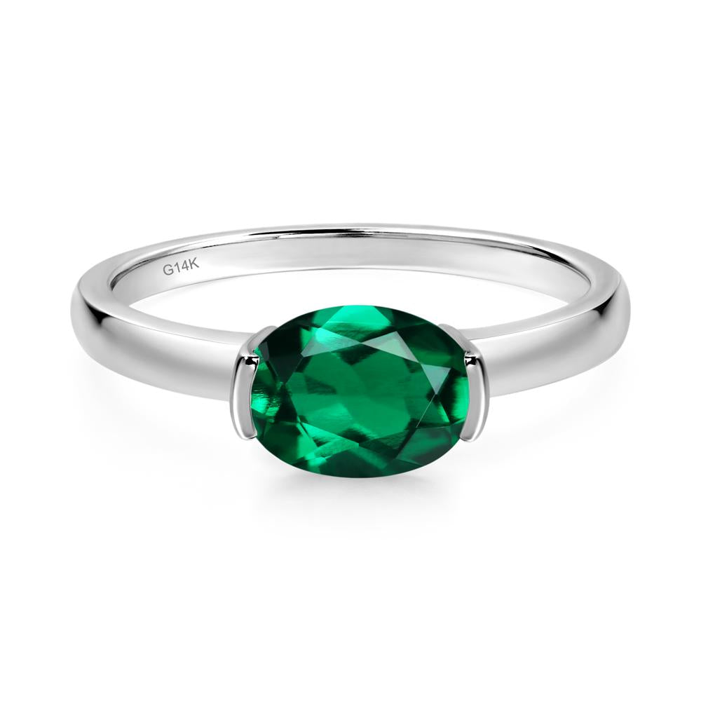 Oval Emerald Horizontal Engagement Ring - LUO Jewelry #metal_14k white gold