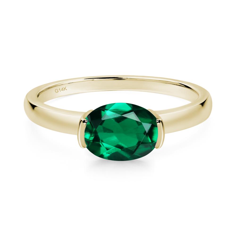 Oval Emerald Horizontal Engagement Ring - LUO Jewelry #metal_14k yellow gold