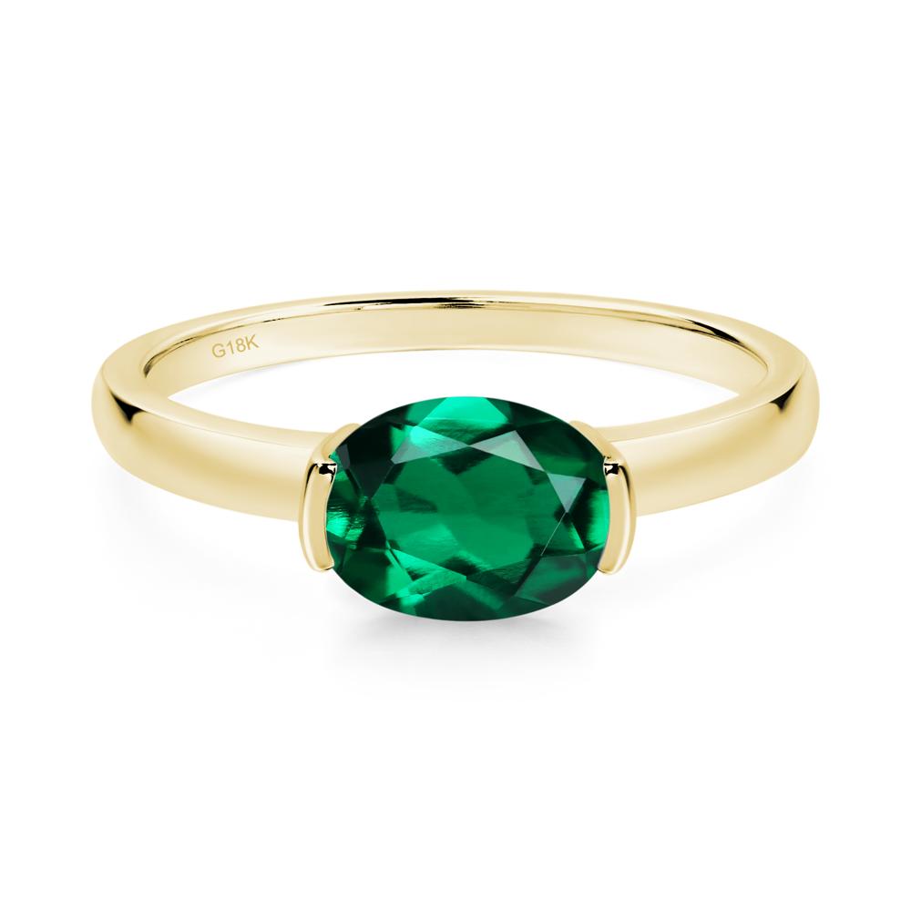 Oval Emerald Horizontal Engagement Ring - LUO Jewelry #metal_18k yellow gold