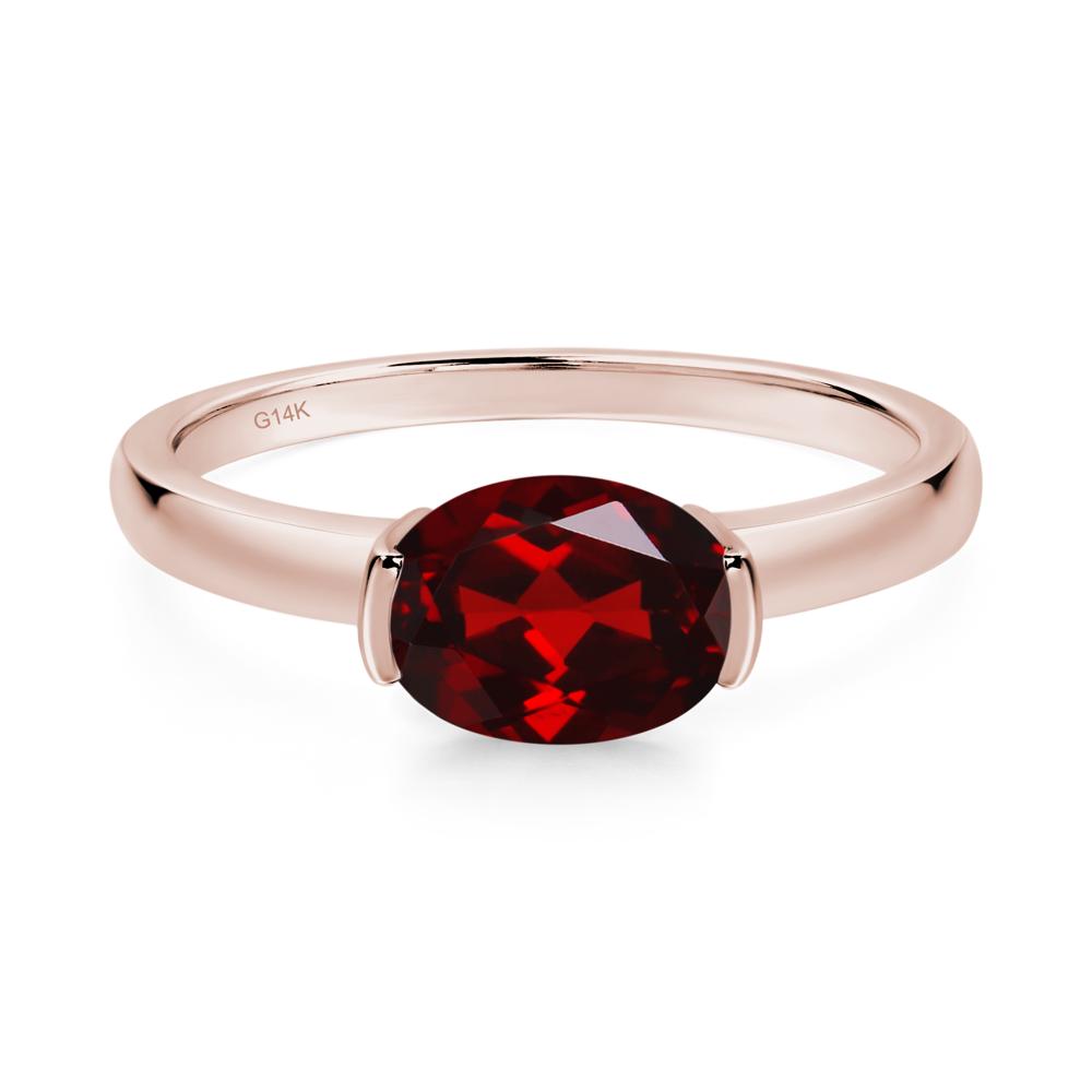 Oval Garnet Horizontal Engagement Ring - LUO Jewelry #metal_14k rose gold