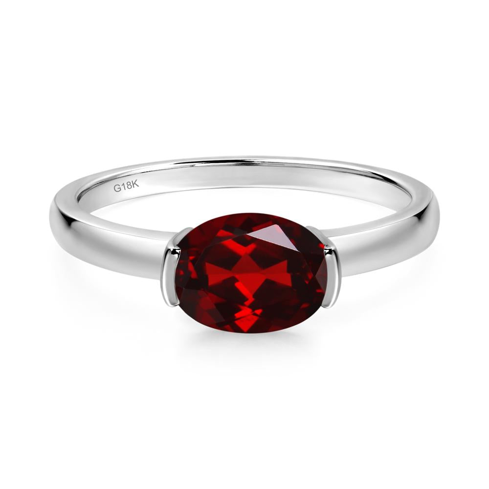 Oval Garnet Horizontal Engagement Ring - LUO Jewelry #metal_18k white gold