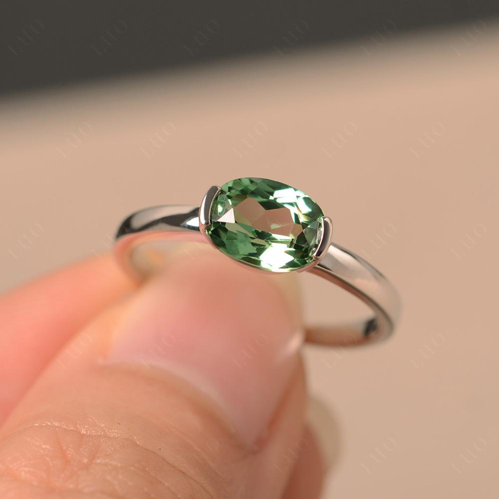 Oval Green Sapphire Horizontal Engagement Ring - LUO Jewelry 