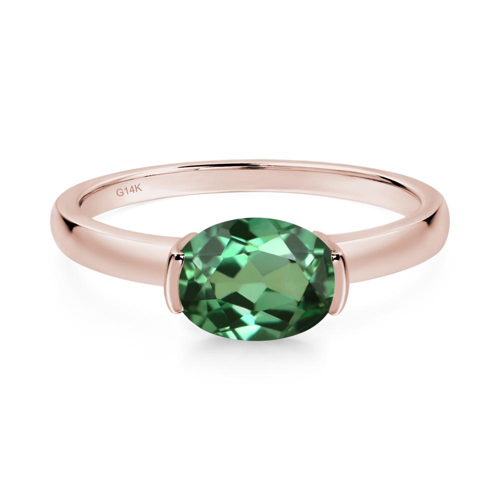 Oval Green Sapphire Horizontal Engagement Ring - LUO Jewelry #metal_14k rose gold