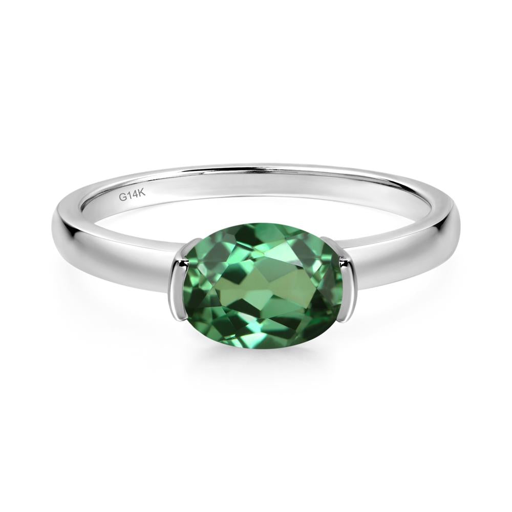 Oval Green Sapphire Horizontal Engagement Ring - LUO Jewelry #metal_14k white gold