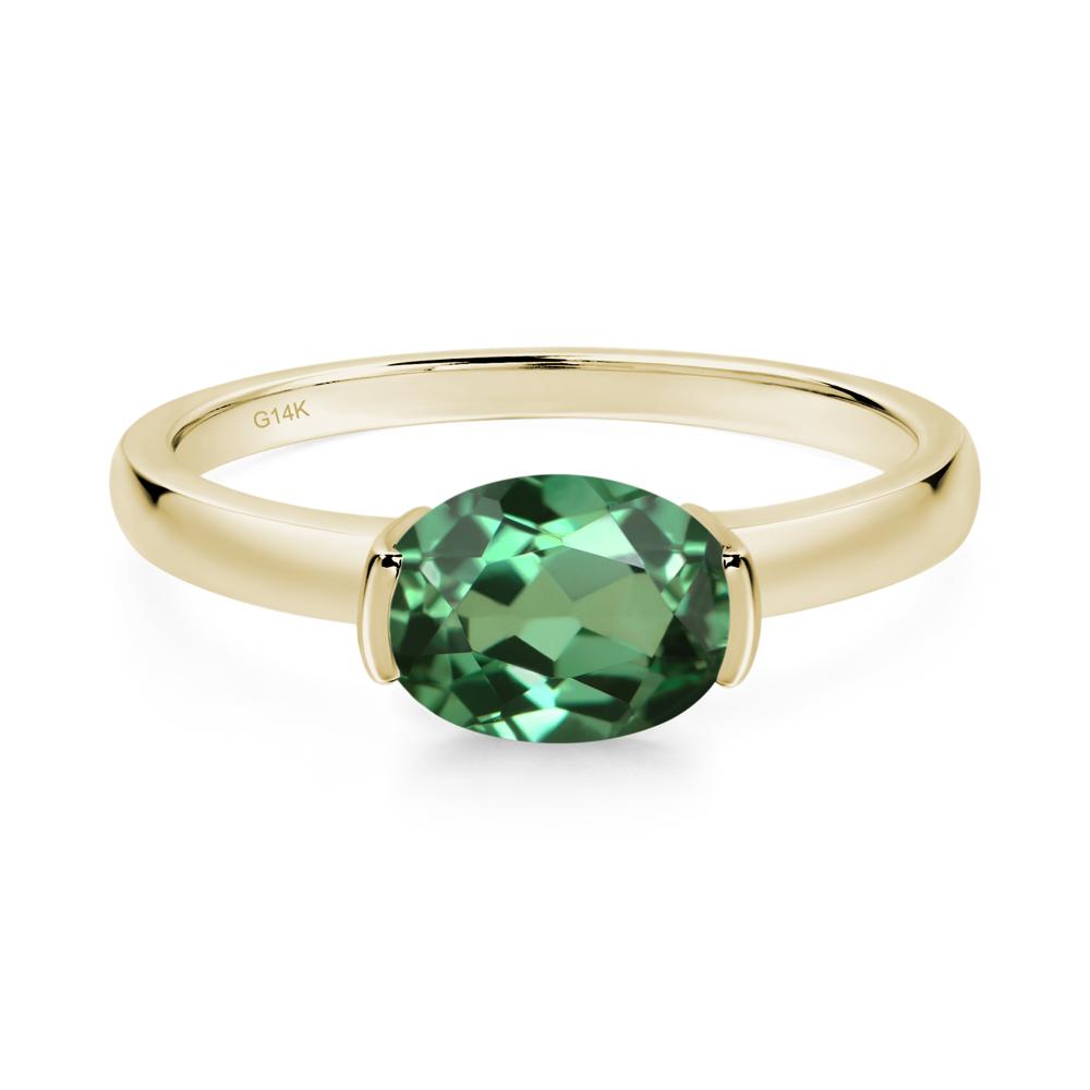 Oval Green Sapphire Horizontal Engagement Ring - LUO Jewelry #metal_14k yellow gold