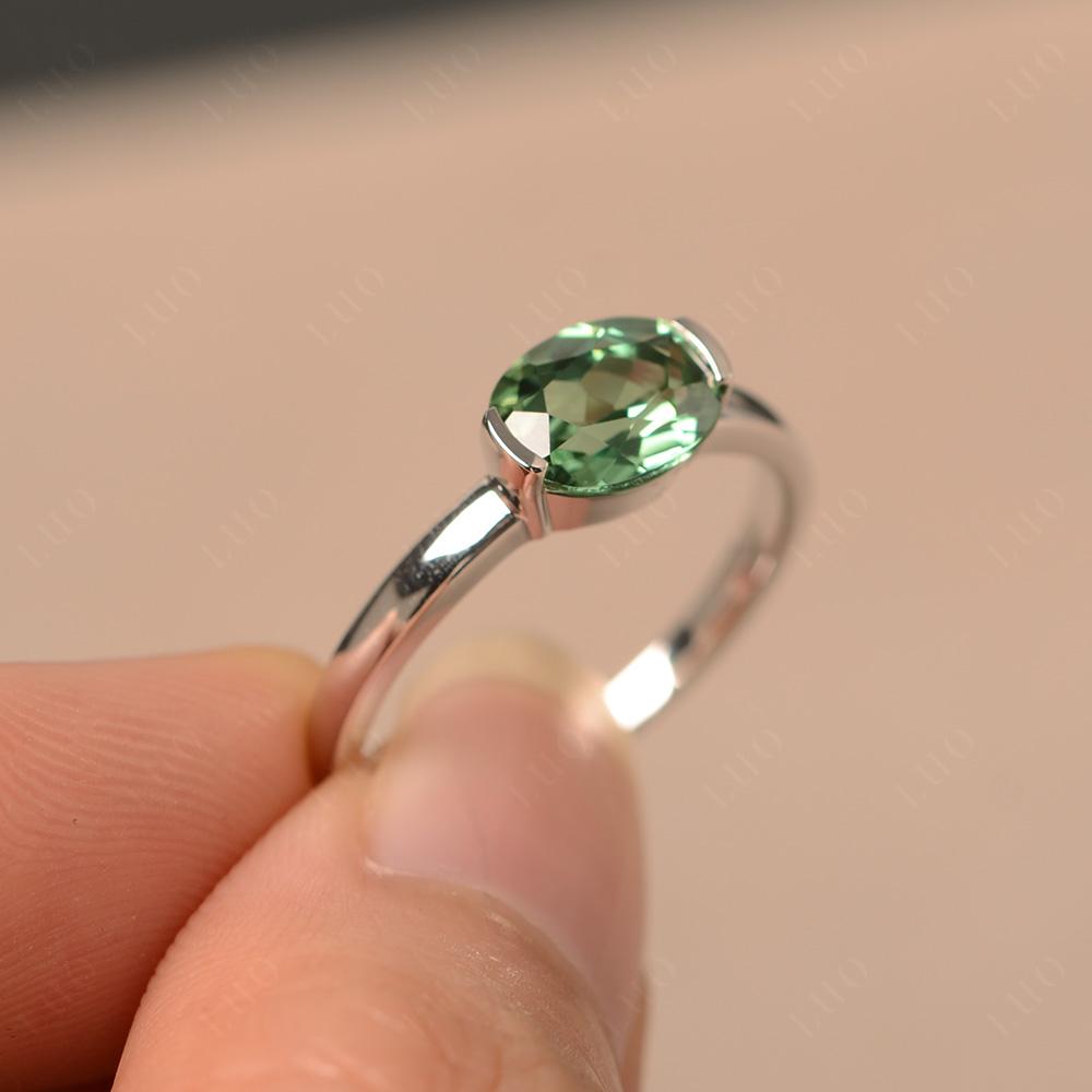 Oval Green Sapphire Horizontal Engagement Ring - LUO Jewelry 