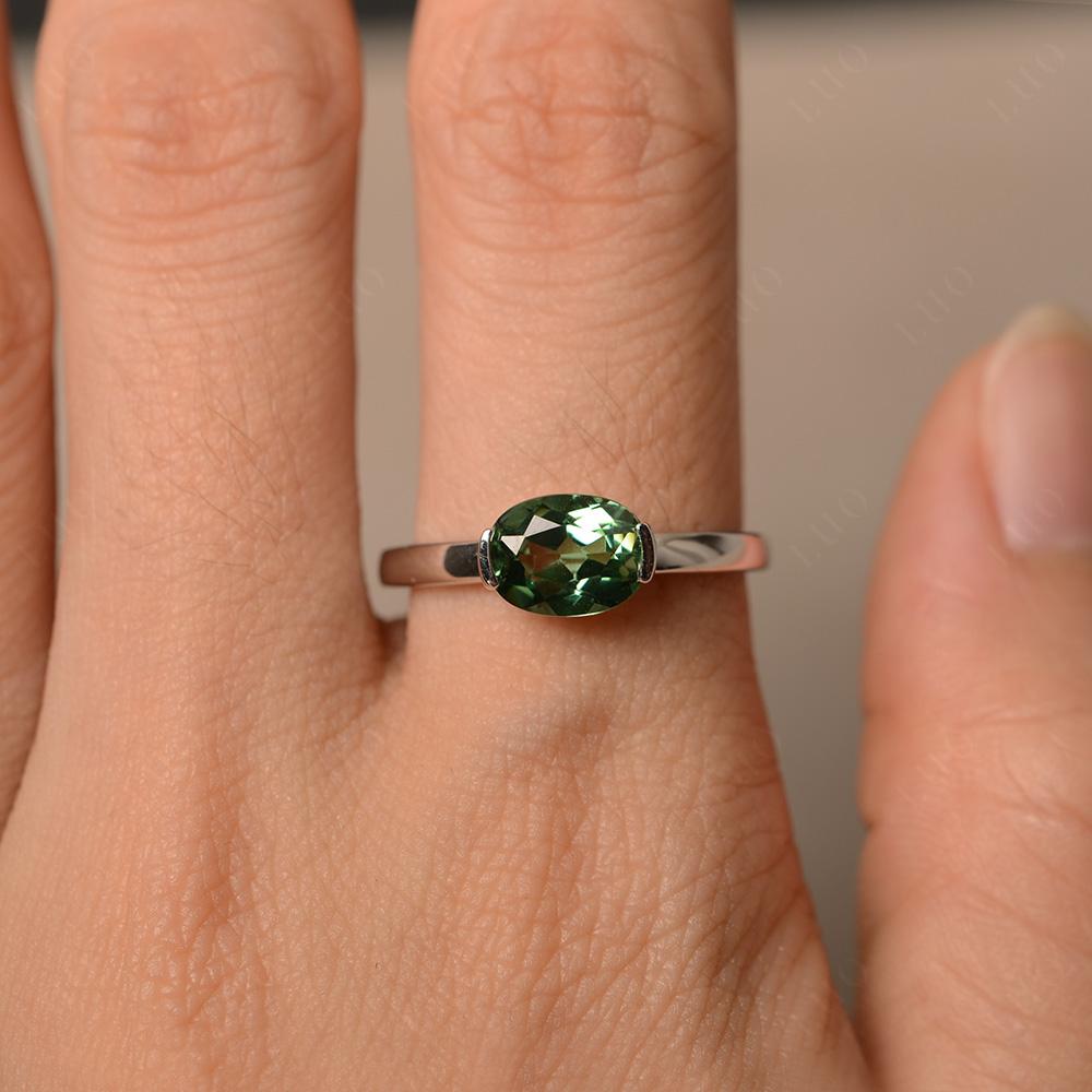 Oval Green Sapphire Horizontal Engagement Ring - LUO Jewelry 