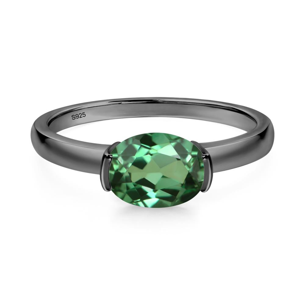 Oval Green Sapphire Horizontal Engagement Ring - LUO Jewelry #metal_black finish sterling silver