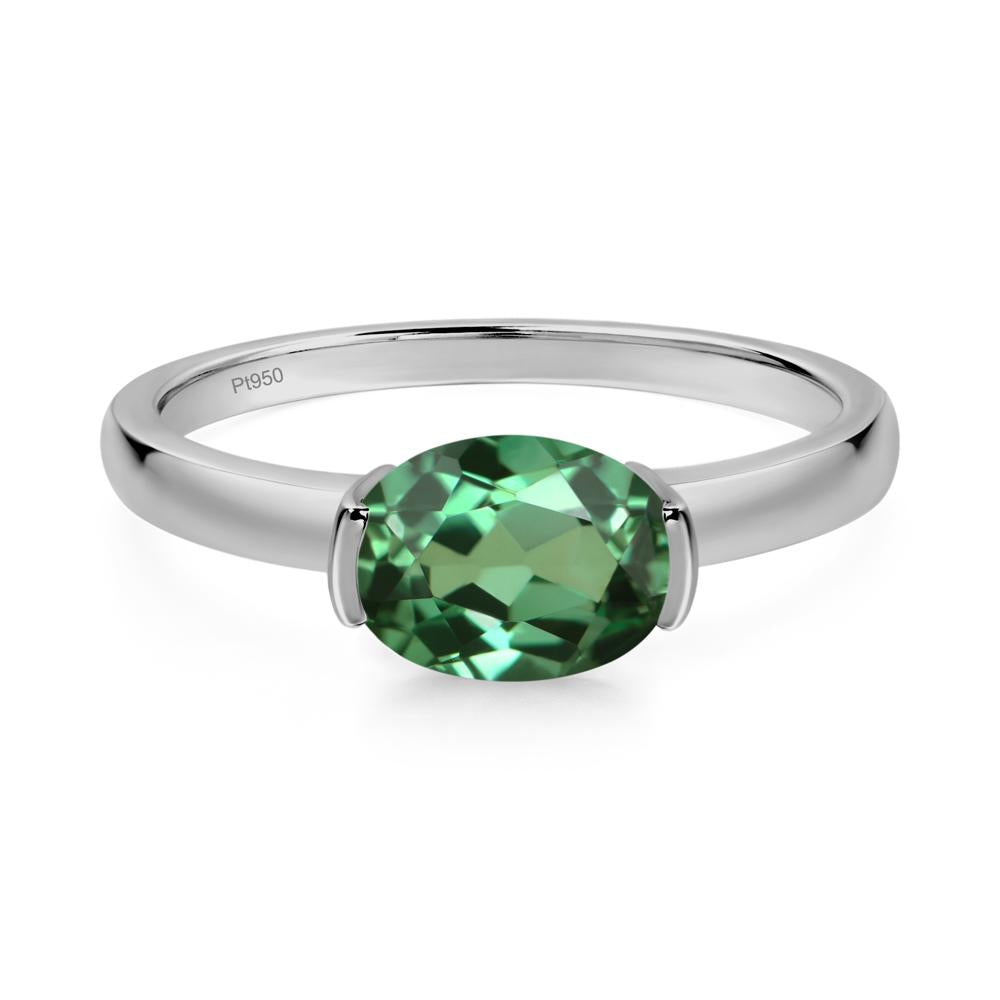 Oval Green Sapphire Horizontal Engagement Ring - LUO Jewelry #metal_platinum