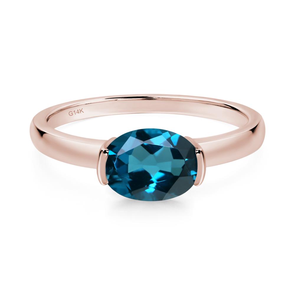 Oval London Blue Topaz Horizontal Engagement Ring - LUO Jewelry #metal_14k rose gold