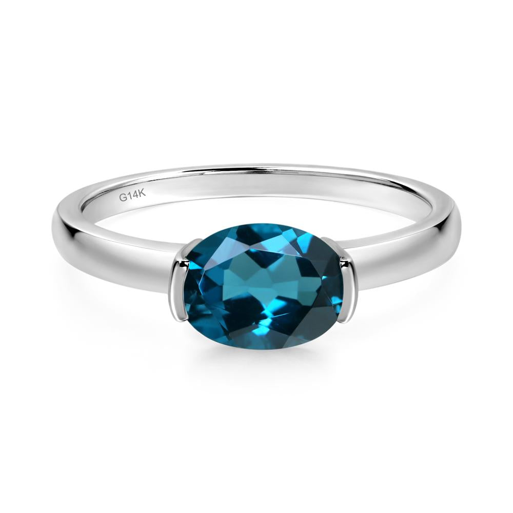 Oval London Blue Topaz Horizontal Engagement Ring - LUO Jewelry #metal_14k white gold