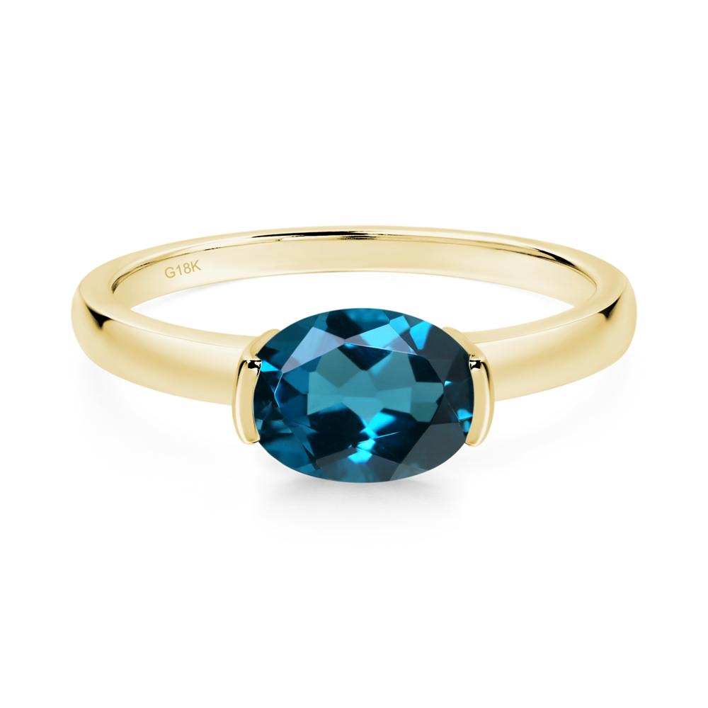 Oval London Blue Topaz Horizontal Engagement Ring - LUO Jewelry #metal_18k yellow gold