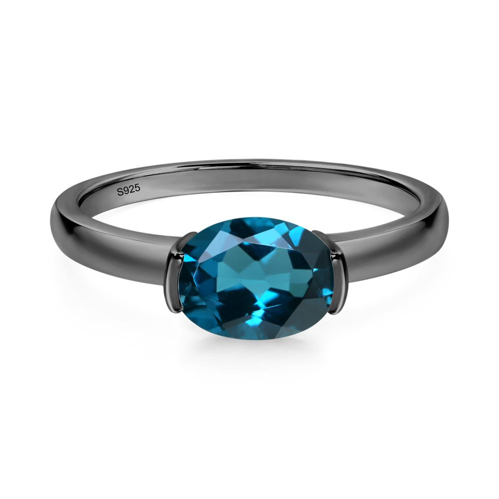 Oval London Blue Topaz Horizontal Engagement Ring - LUO Jewelry #metal_black finish sterling silver