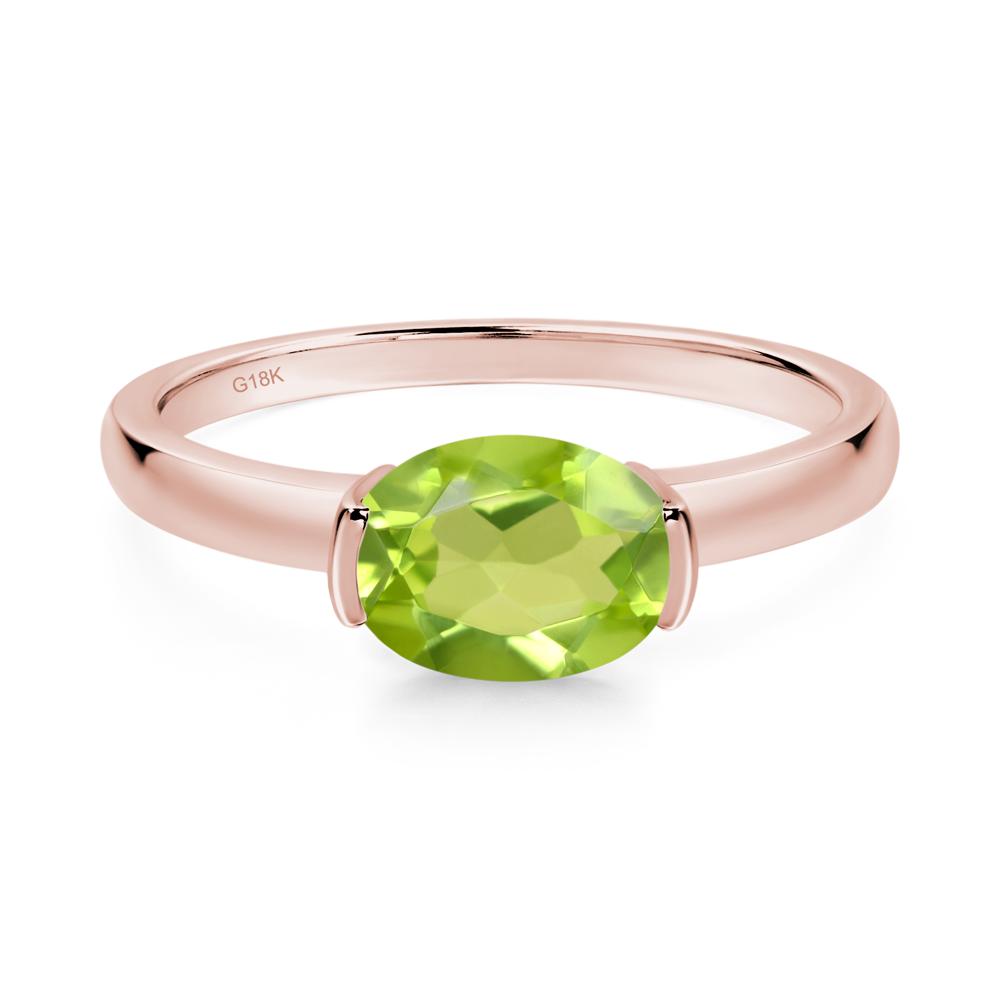 Oval Peridot Horizontal Engagement Ring - LUO Jewelry #metal_18k rose gold