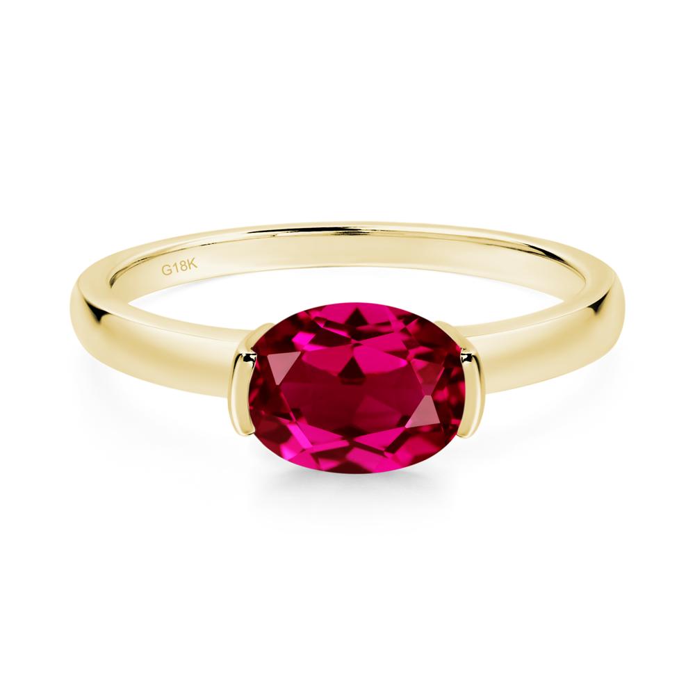 Oval Ruby Horizontal Engagement Ring - LUO Jewelry #metal_18k yellow gold