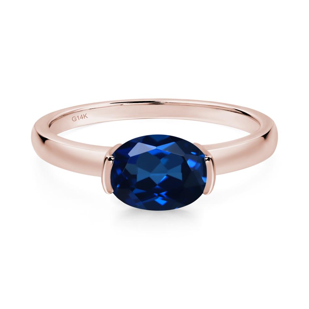 Oval Sapphire Horizontal Engagement Ring - LUO Jewelry #metal_14k rose gold