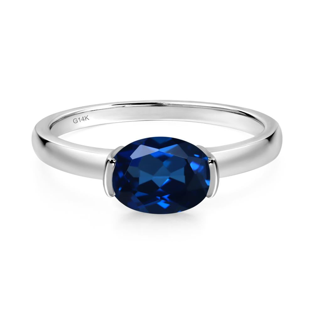 Oval Sapphire Horizontal Engagement Ring - LUO Jewelry #metal_14k white gold