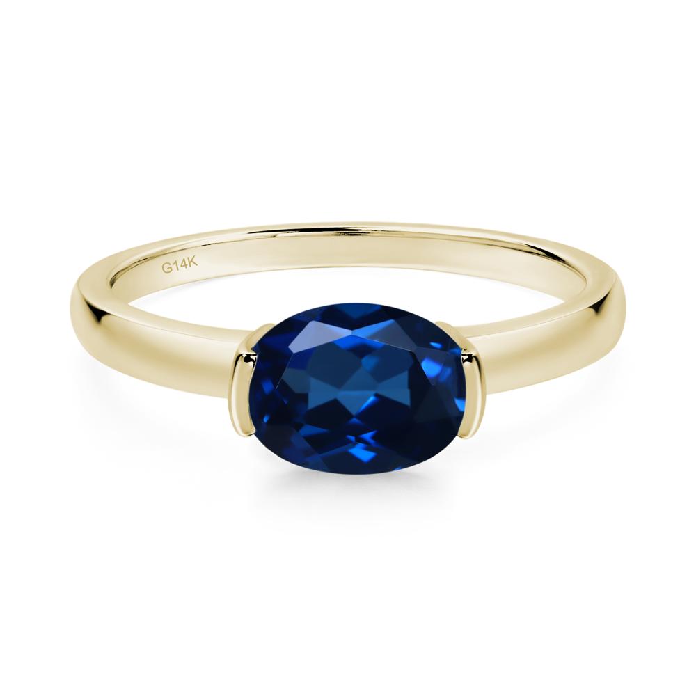 Oval Sapphire Horizontal Engagement Ring - LUO Jewelry #metal_14k yellow gold