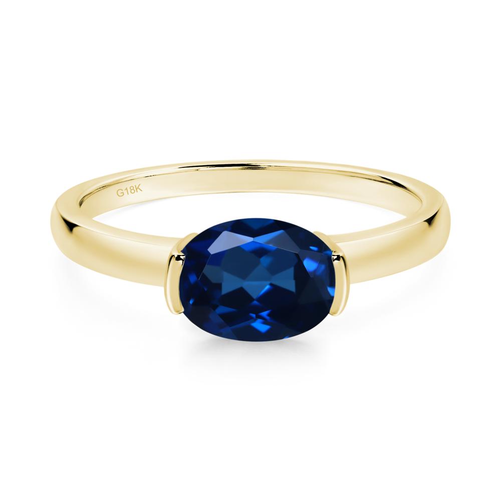 Oval Sapphire Horizontal Engagement Ring - LUO Jewelry #metal_18k yellow gold