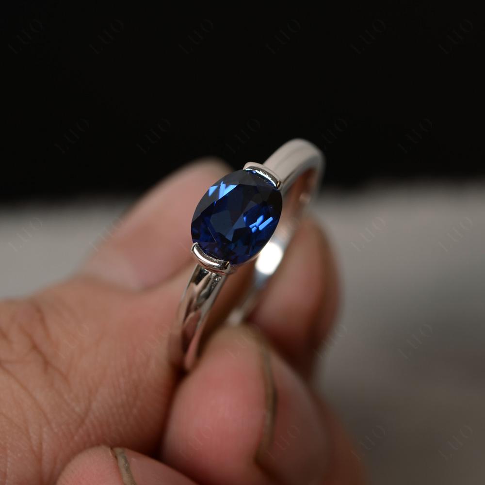 Oval Sapphire Horizontal Engagement Ring - LUO Jewelry 