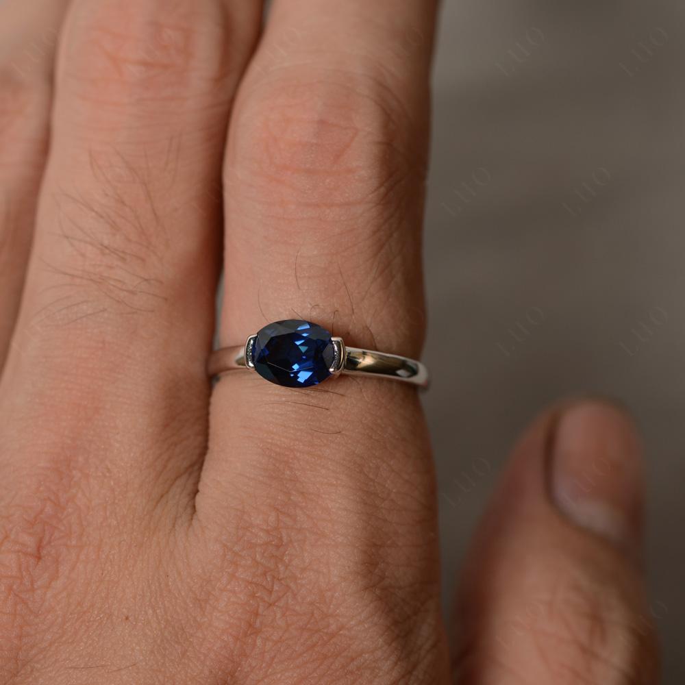 Oval Sapphire Horizontal Engagement Ring - LUO Jewelry 