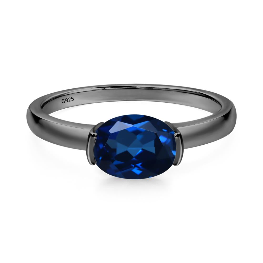 Oval Sapphire Horizontal Engagement Ring - LUO Jewelry #metal_black finish sterling silver