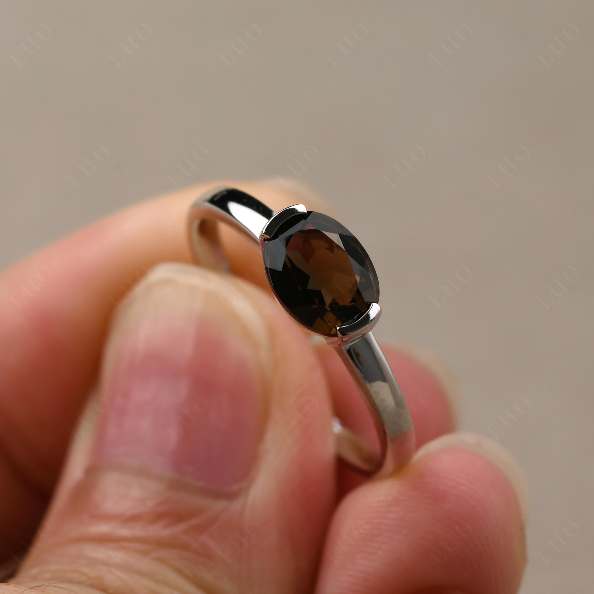 Oval Smoky Quartz Horizontal Engagement Ring - LUO Jewelry 