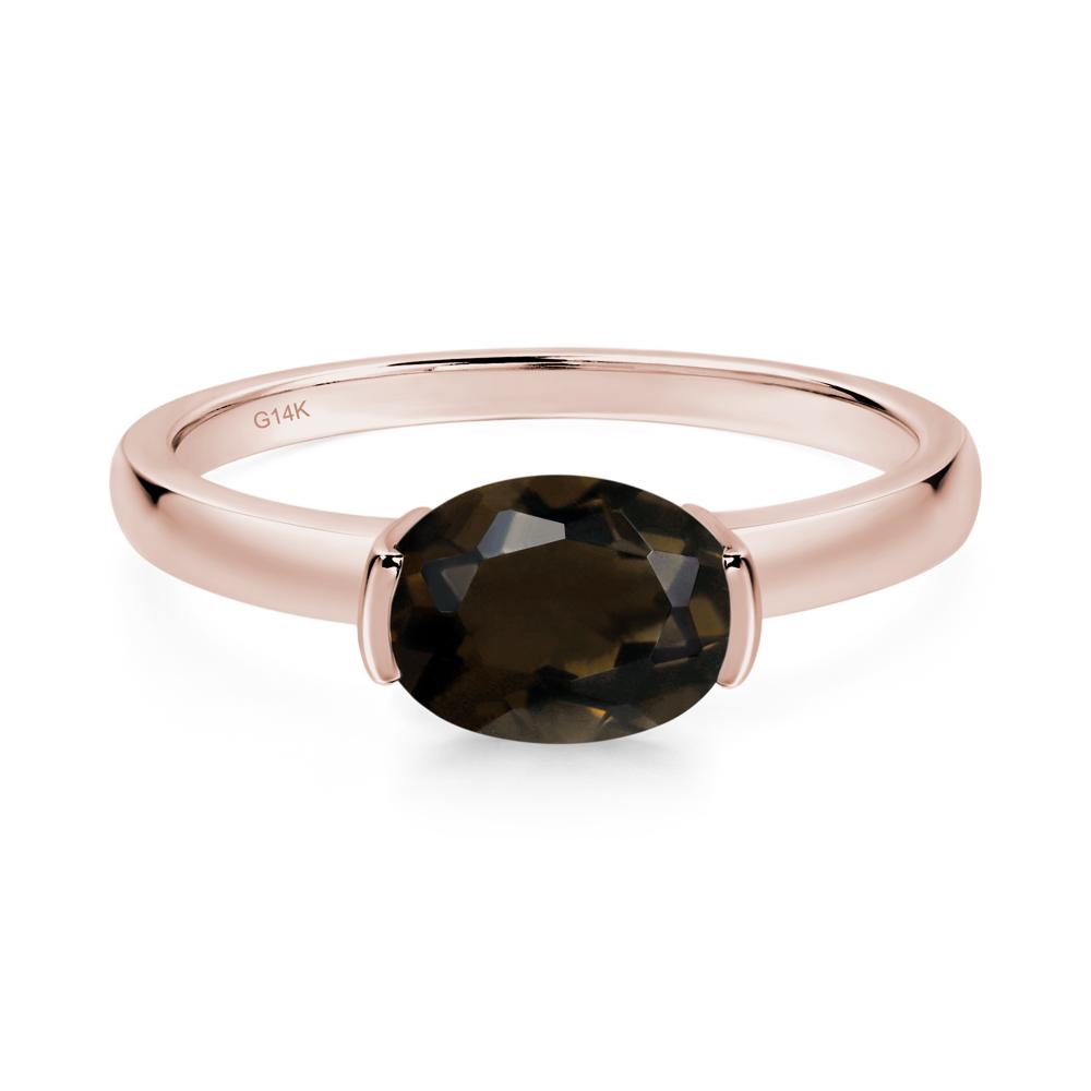 Oval Smoky Quartz Horizontal Engagement Ring - LUO Jewelry #metal_14k rose gold