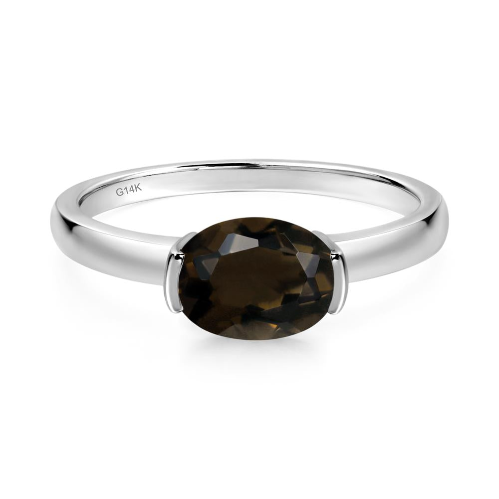 Oval Smoky Quartz Horizontal Engagement Ring - LUO Jewelry #metal_14k white gold