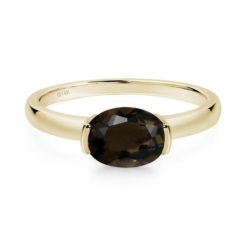 Oval Smoky Quartz Horizontal Engagement Ring - LUO Jewelry #metal_14k yellow gold