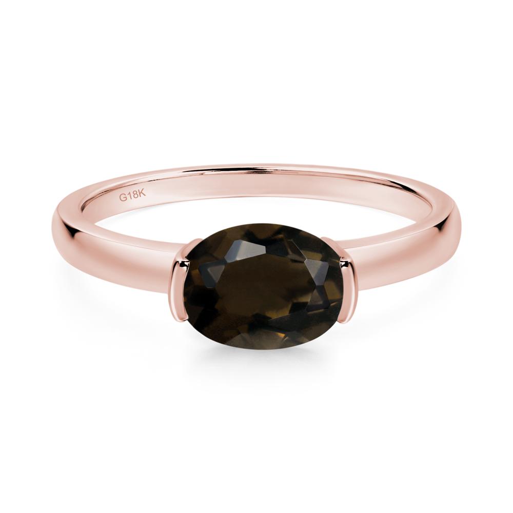 Oval Smoky Quartz Horizontal Engagement Ring - LUO Jewelry #metal_18k rose gold