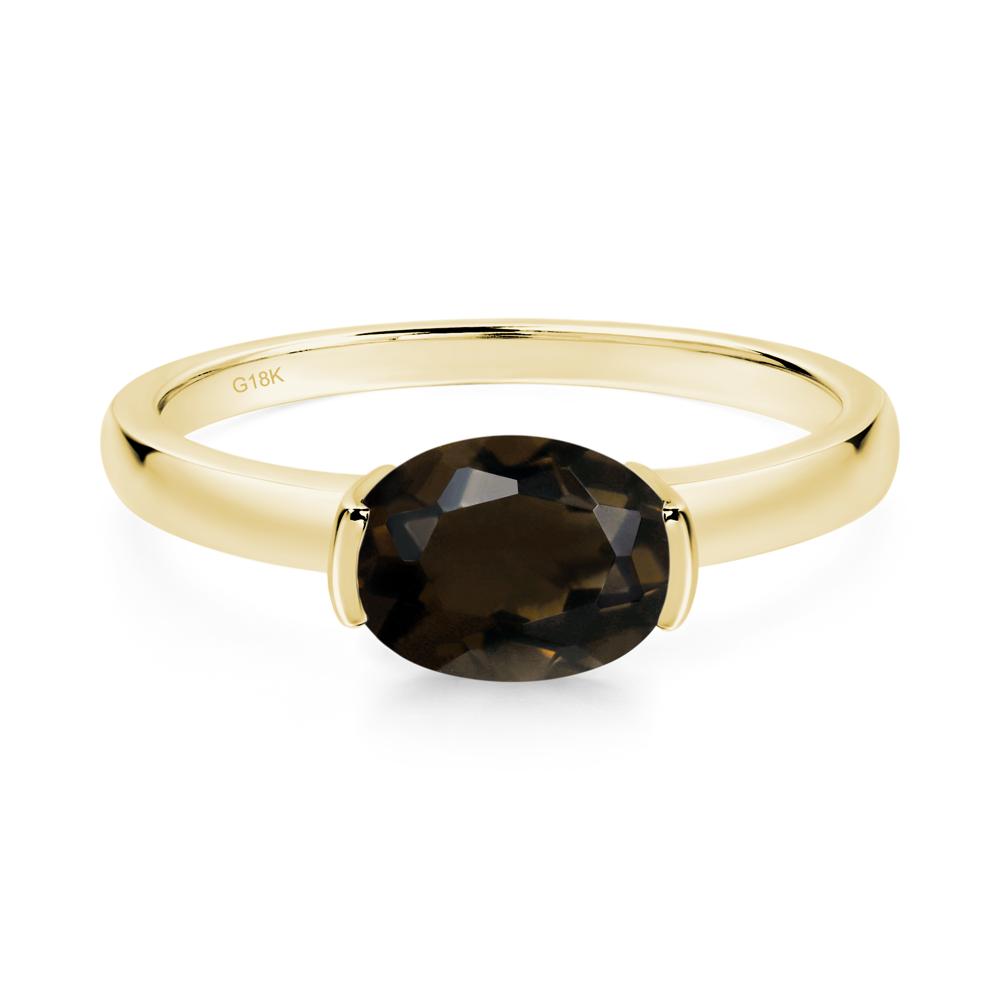 Oval Smoky Quartz Horizontal Engagement Ring - LUO Jewelry #metal_18k yellow gold