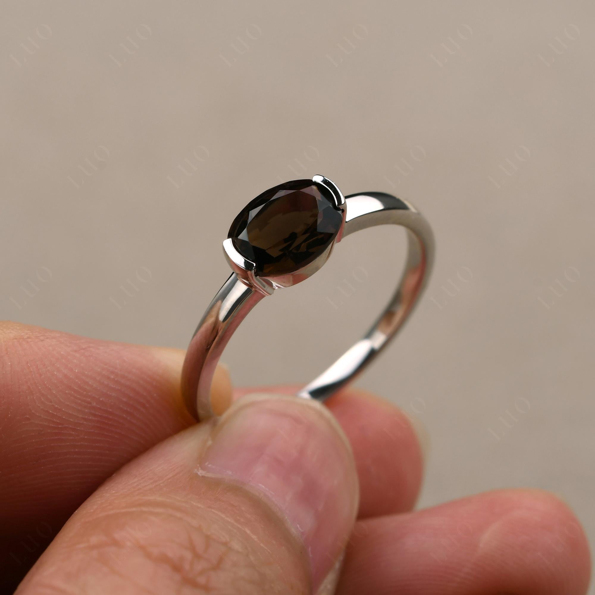 Oval Smoky Quartz Horizontal Engagement Ring - LUO Jewelry 