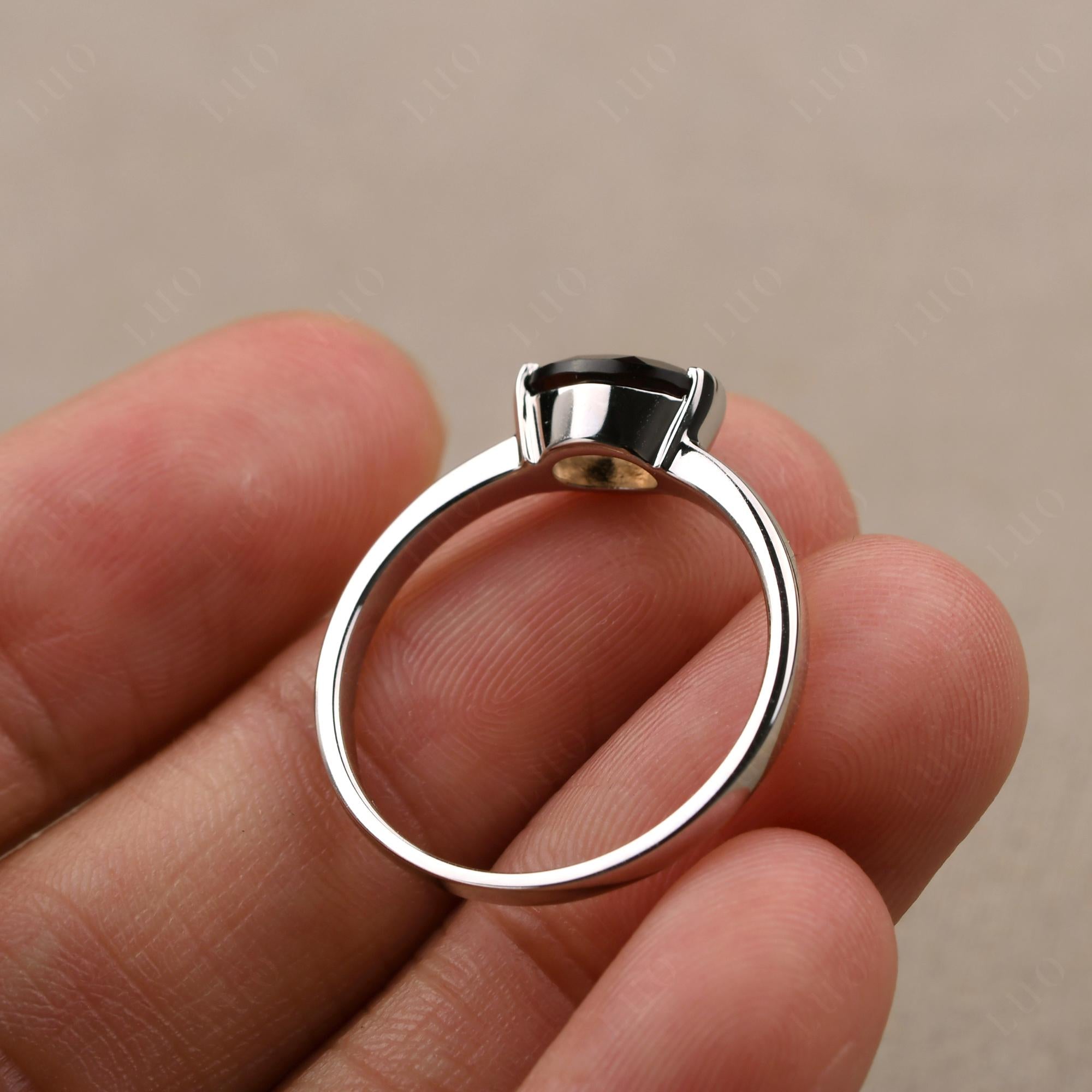 Oval Smoky Quartz Horizontal Engagement Ring - LUO Jewelry 