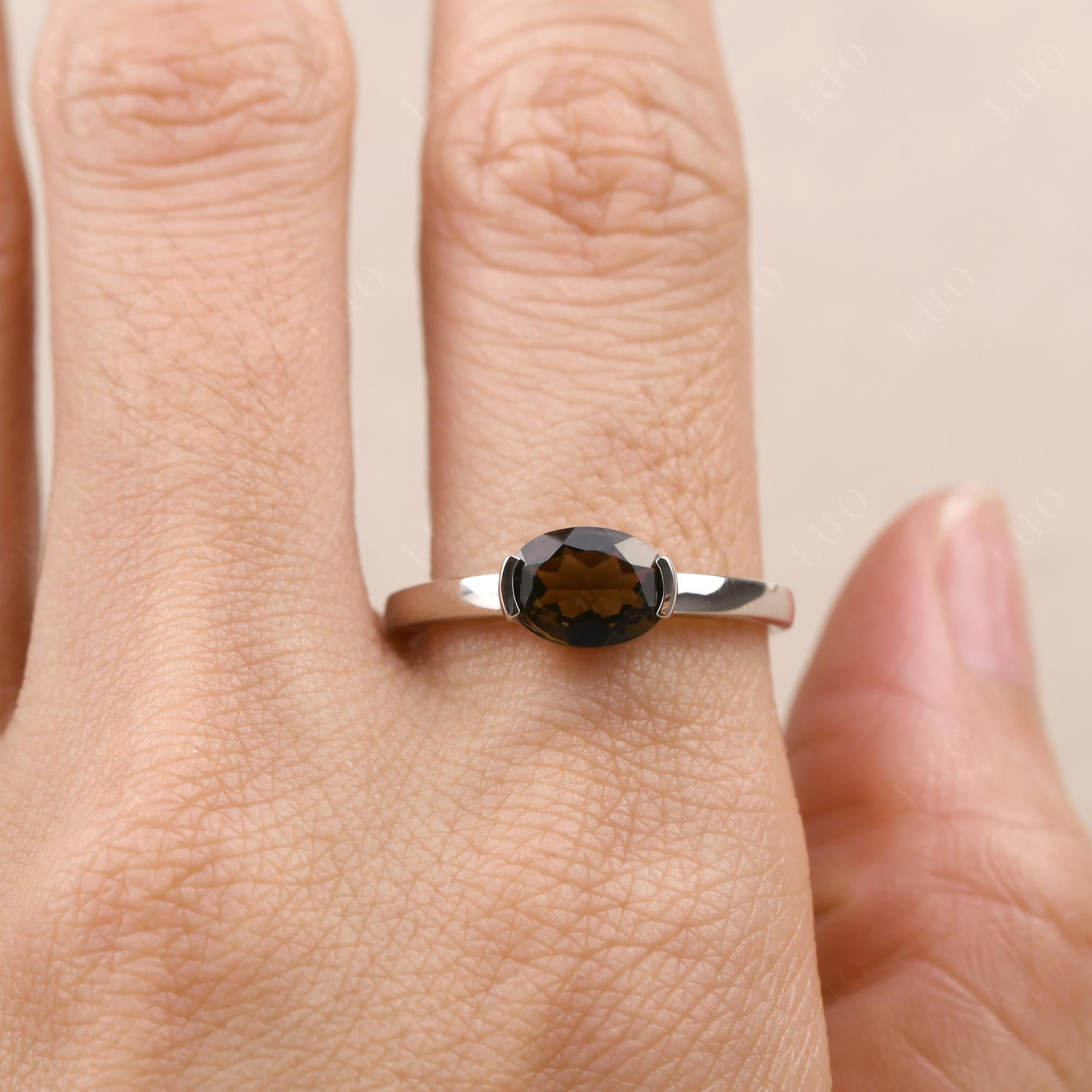 Oval Smoky Quartz Horizontal Engagement Ring - LUO Jewelry 