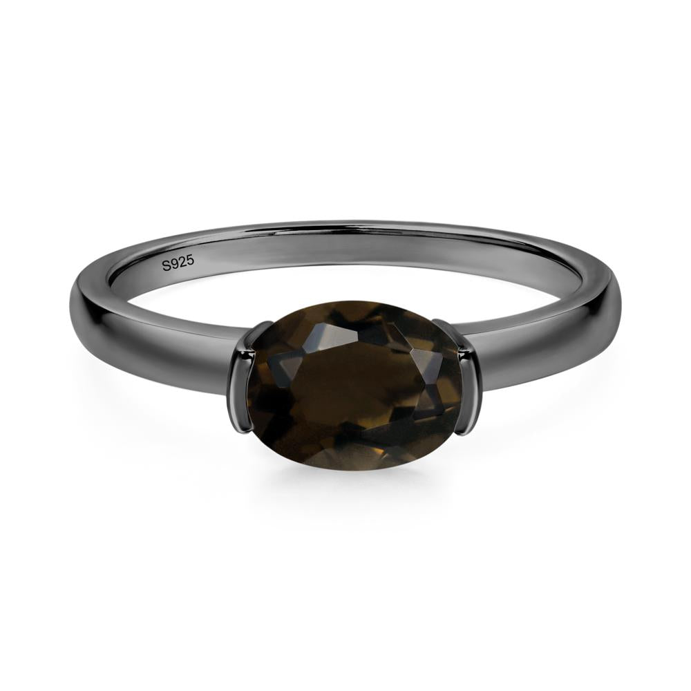 Oval Smoky Quartz Horizontal Engagement Ring - LUO Jewelry #metal_black finish sterling silver