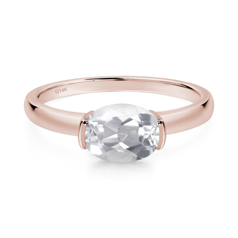 Oval White Topaz Horizontal Engagement Ring - LUO Jewelry #metal_14k rose gold