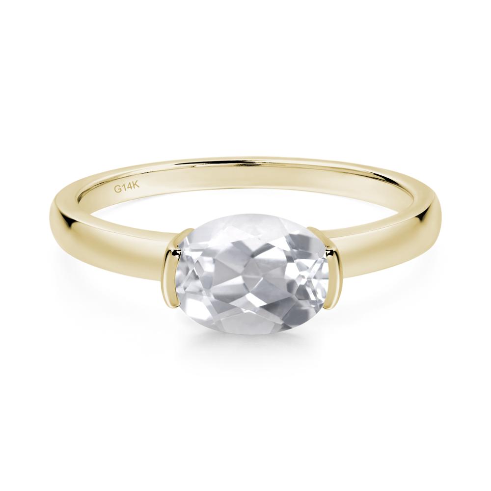 Oval White Topaz Horizontal Engagement Ring - LUO Jewelry #metal_14k yellow gold