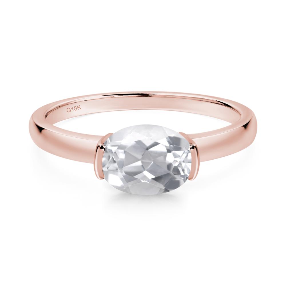 Oval White Topaz Horizontal Engagement Ring - LUO Jewelry #metal_18k rose gold