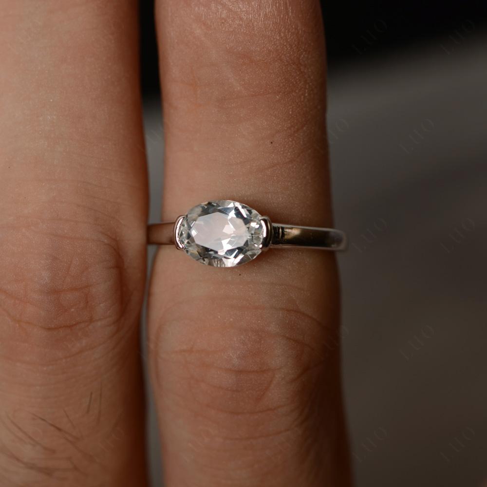 Oval White Topaz Horizontal Engagement Ring - LUO Jewelry 