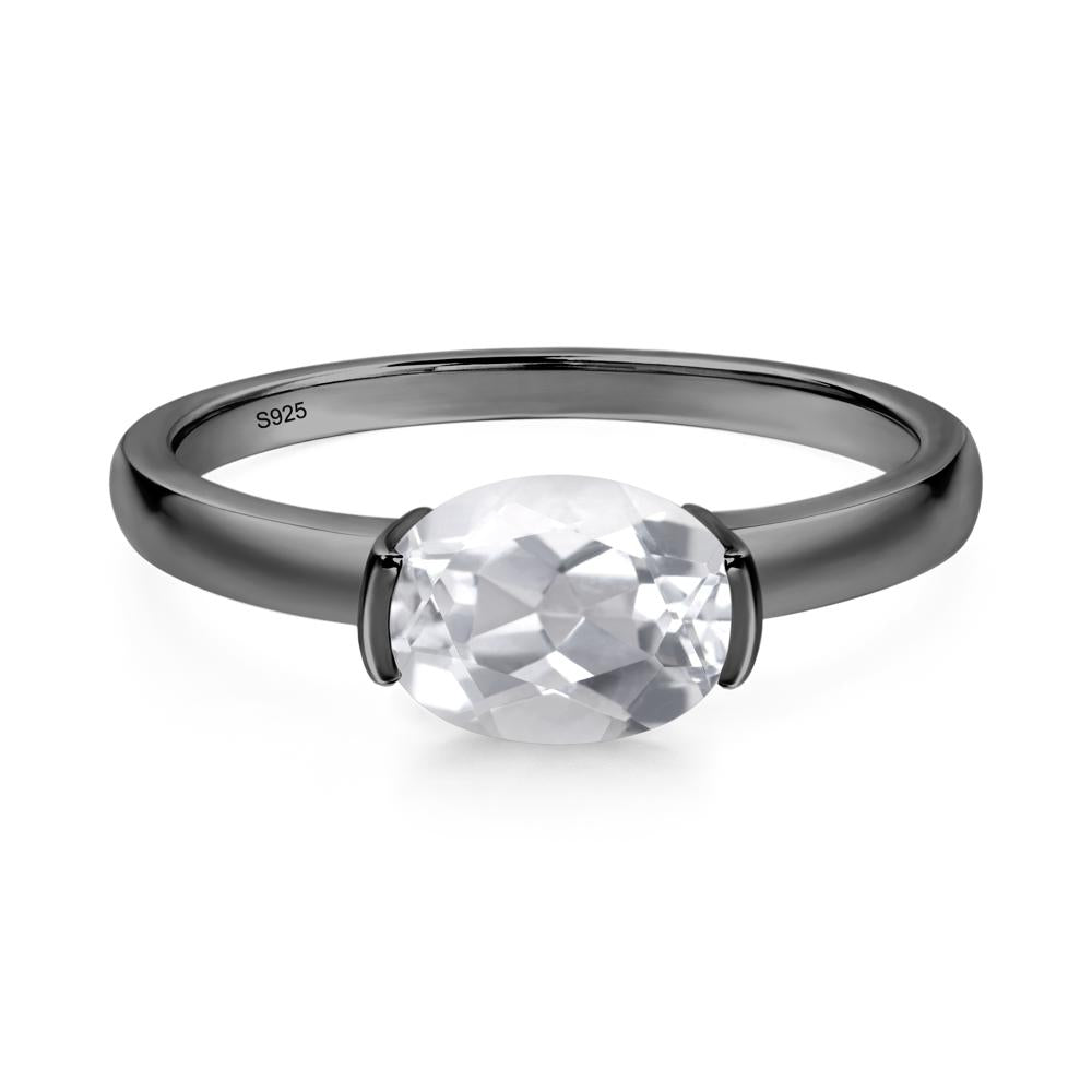 Oval White Topaz Horizontal Engagement Ring - LUO Jewelry #metal_black finish sterling silver