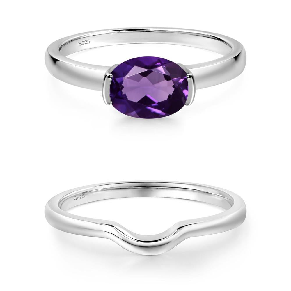 Oval Amethyst Horizontal Engagement Ring - LUO Jewelry #metal_xxxxx