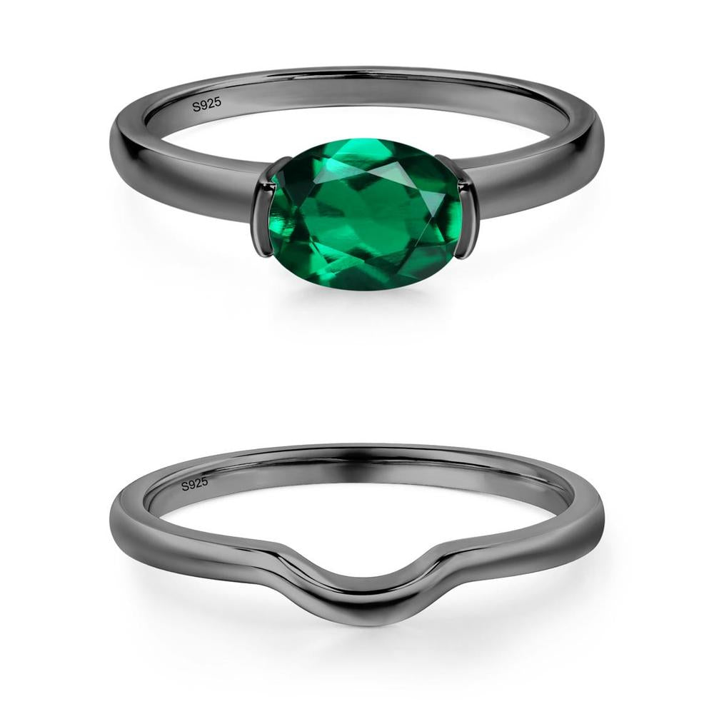 Oval Emerald Horizontal Engagement Ring - LUO Jewelry #metal_xxxxx