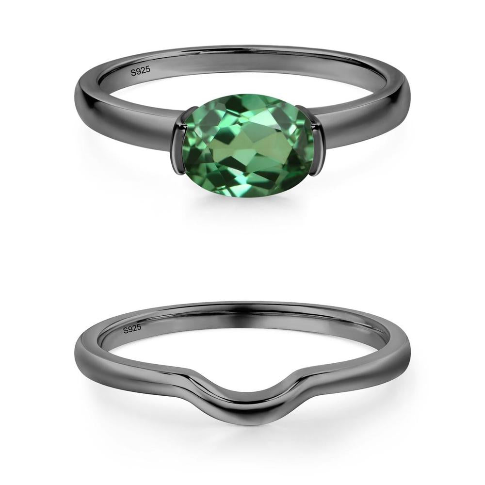 Oval Green Sapphire Horizontal Engagement Ring - LUO Jewelry #metal_xxxxx