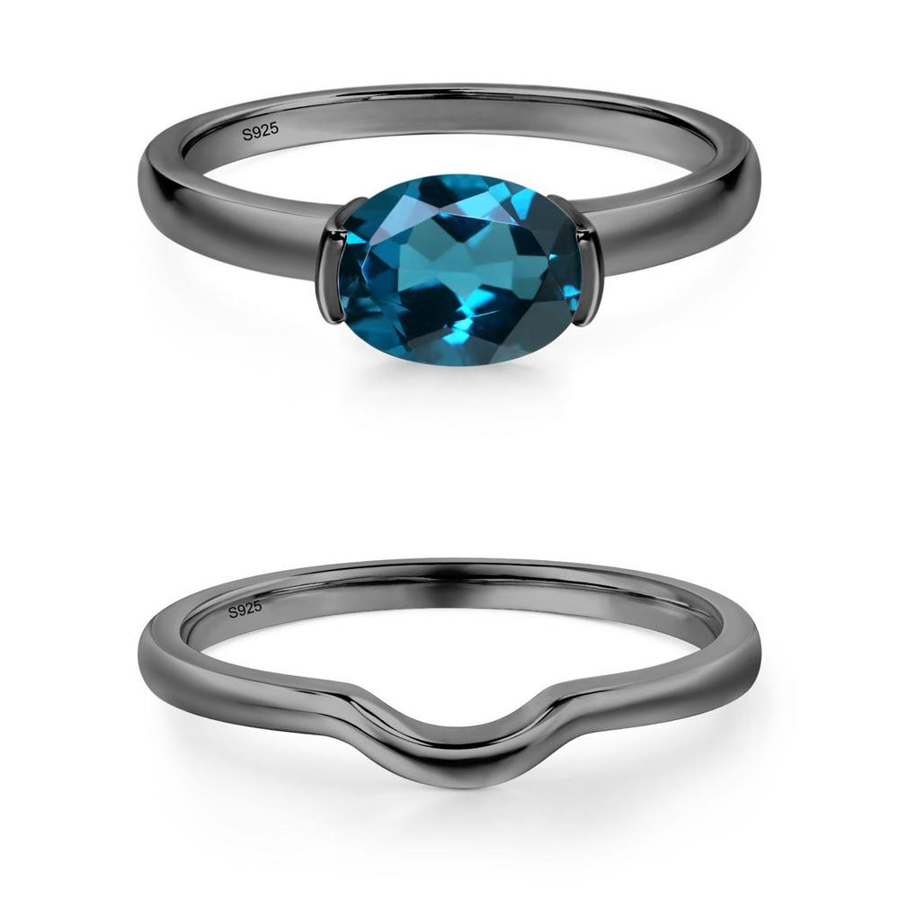 Oval London Blue Topaz Horizontal Engagement Ring - LUO Jewelry #metal_xxxxx