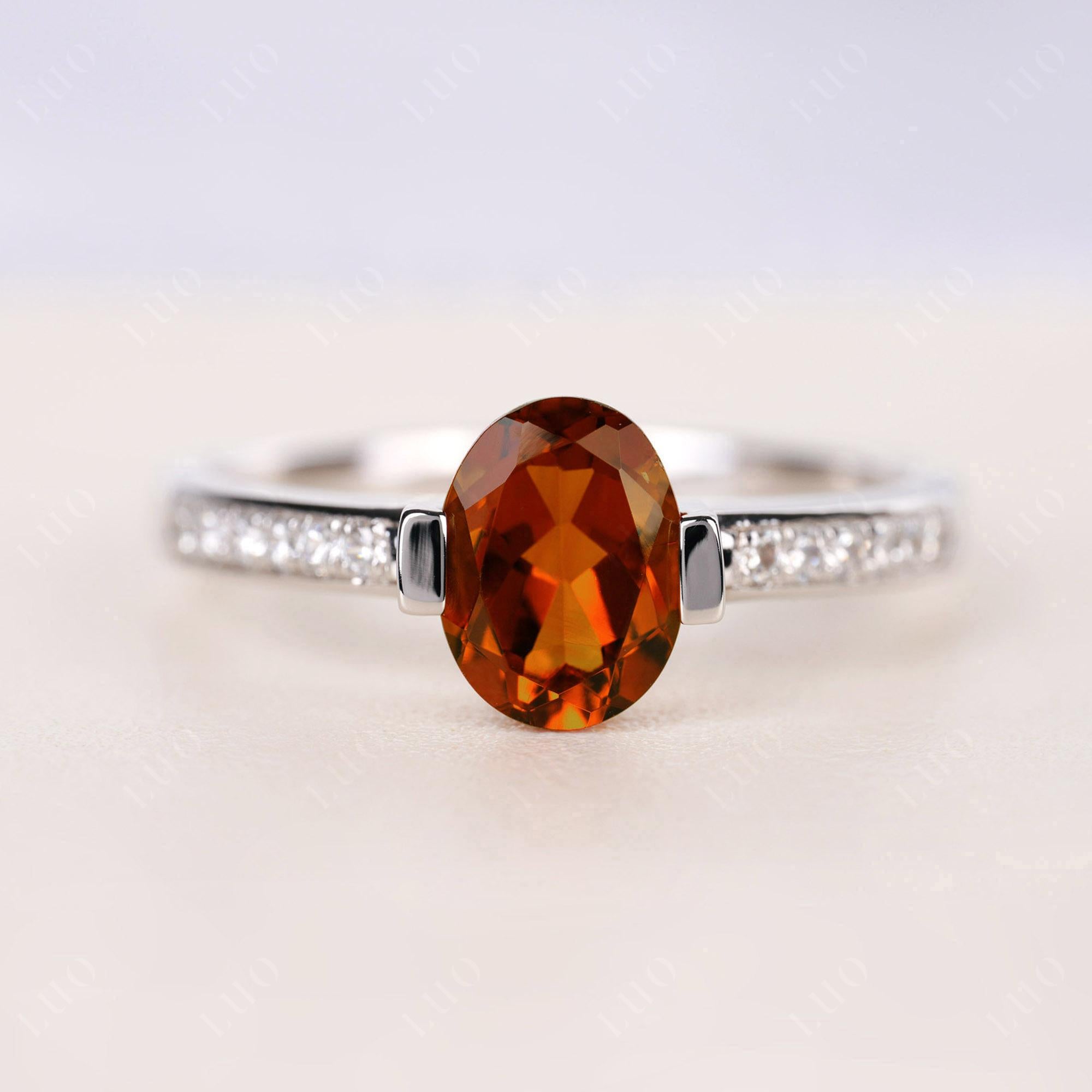 Oval Citrine Engagement Ring Half Bezel Set | LUO Jewelry