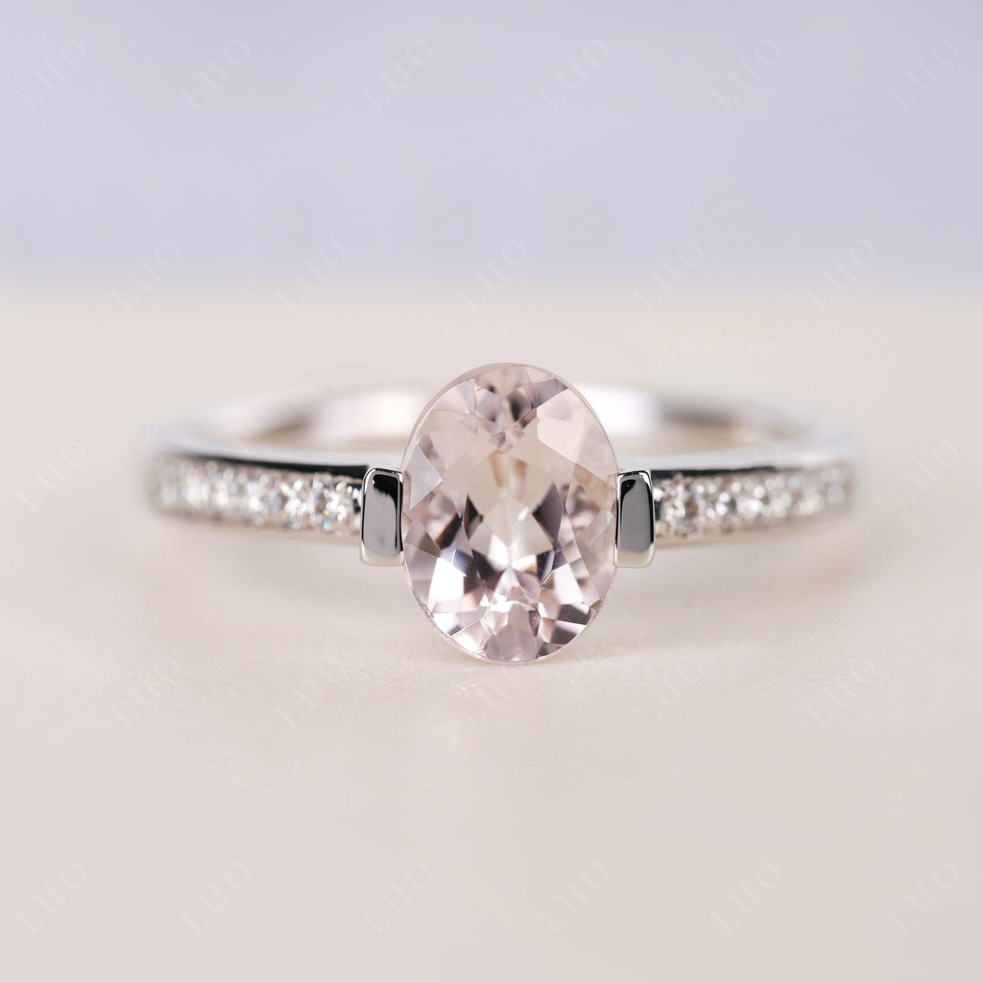 Oval Morganite Engagement Ring Half Bezel Set | LUO Jewelry