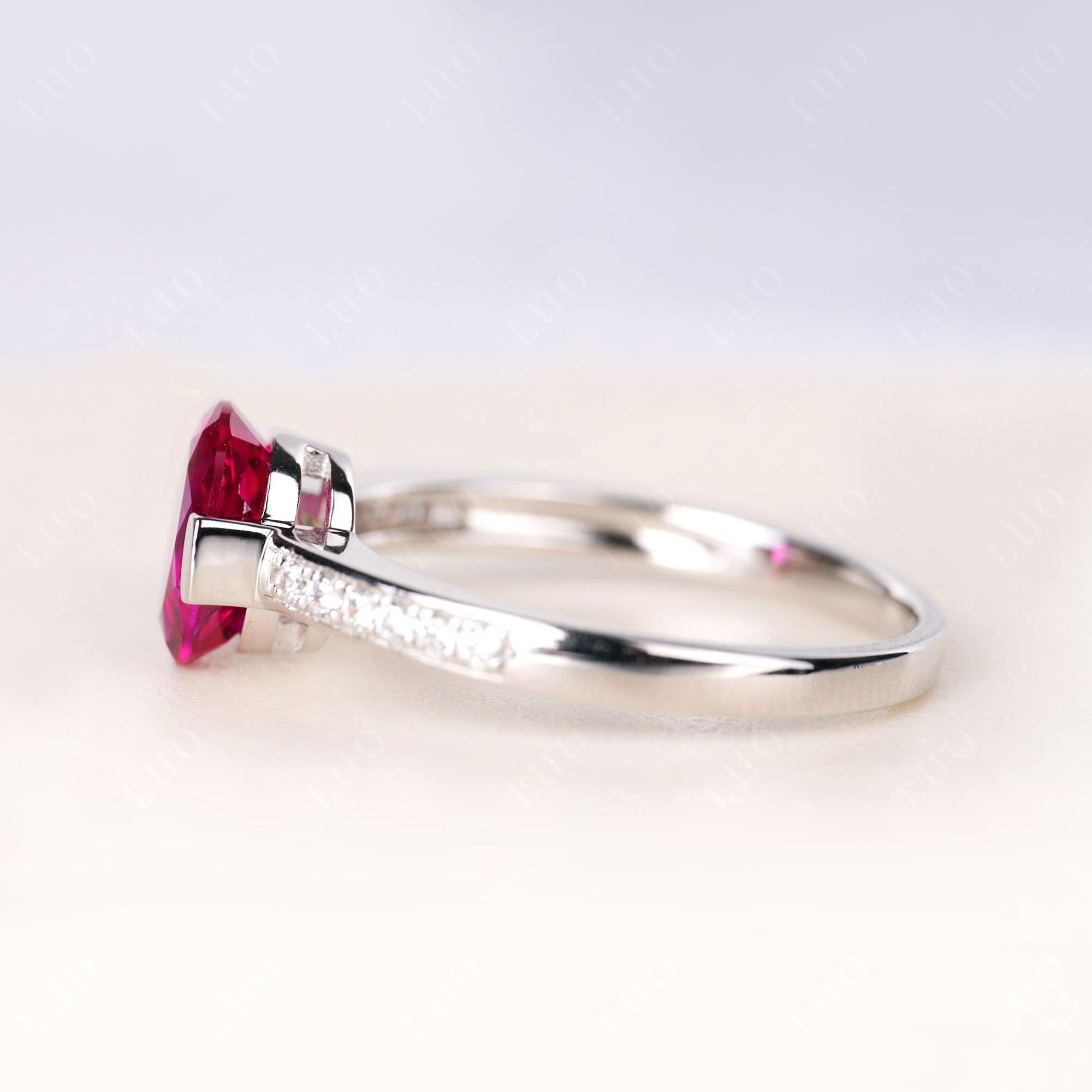 Oval Ruby Engagement Ring Half Bezel Set | LUO Jewelry