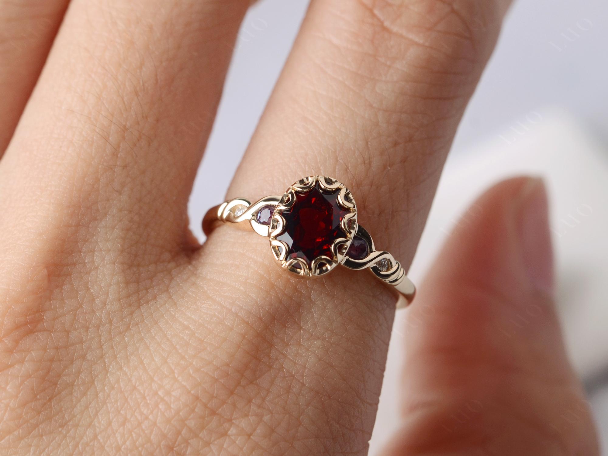 Vintage Garnet Oval Cut Engagement Ring | LUO Jewelry